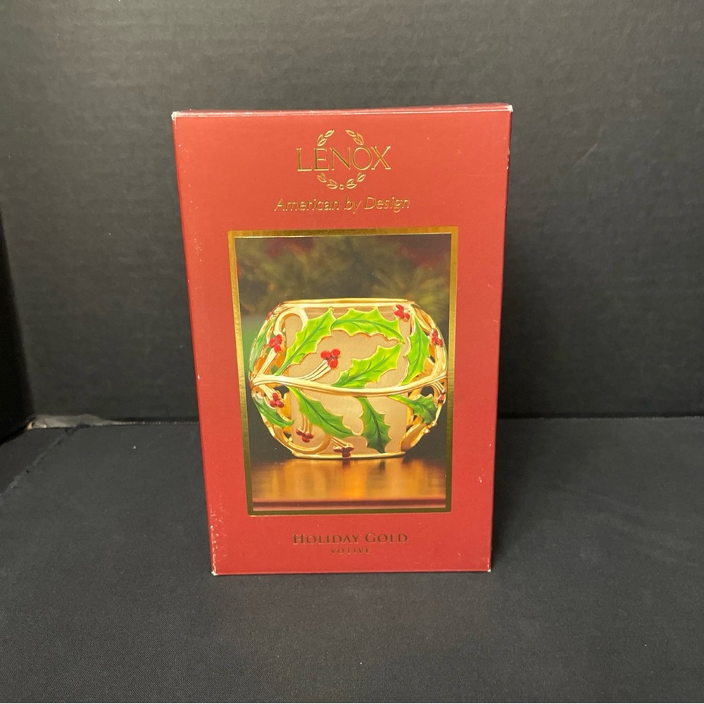 Lenox Holiday Gold Votive‎ Candle Holder Holly Berries Enameled Christmas Season